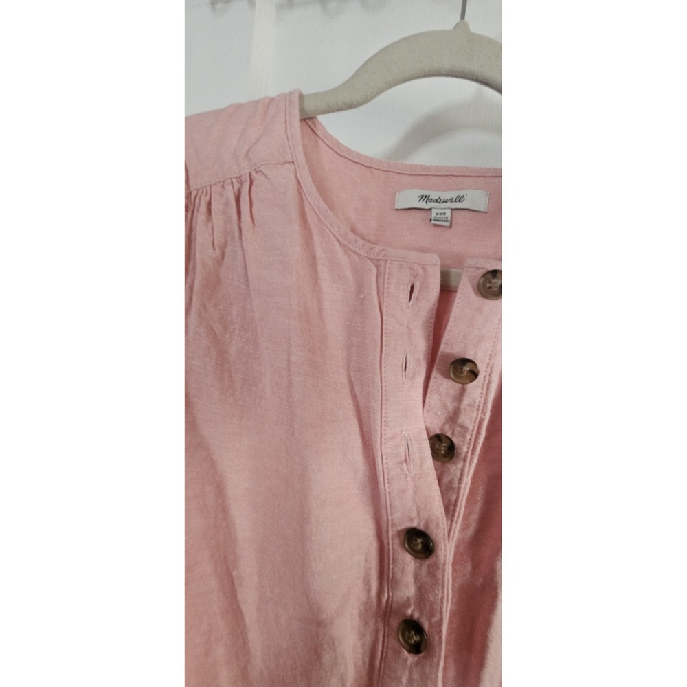 Madewell Linen cotton puff elbow sleeve tassel tie button up Jumpsuit pink XXS - Picture 8 of 11